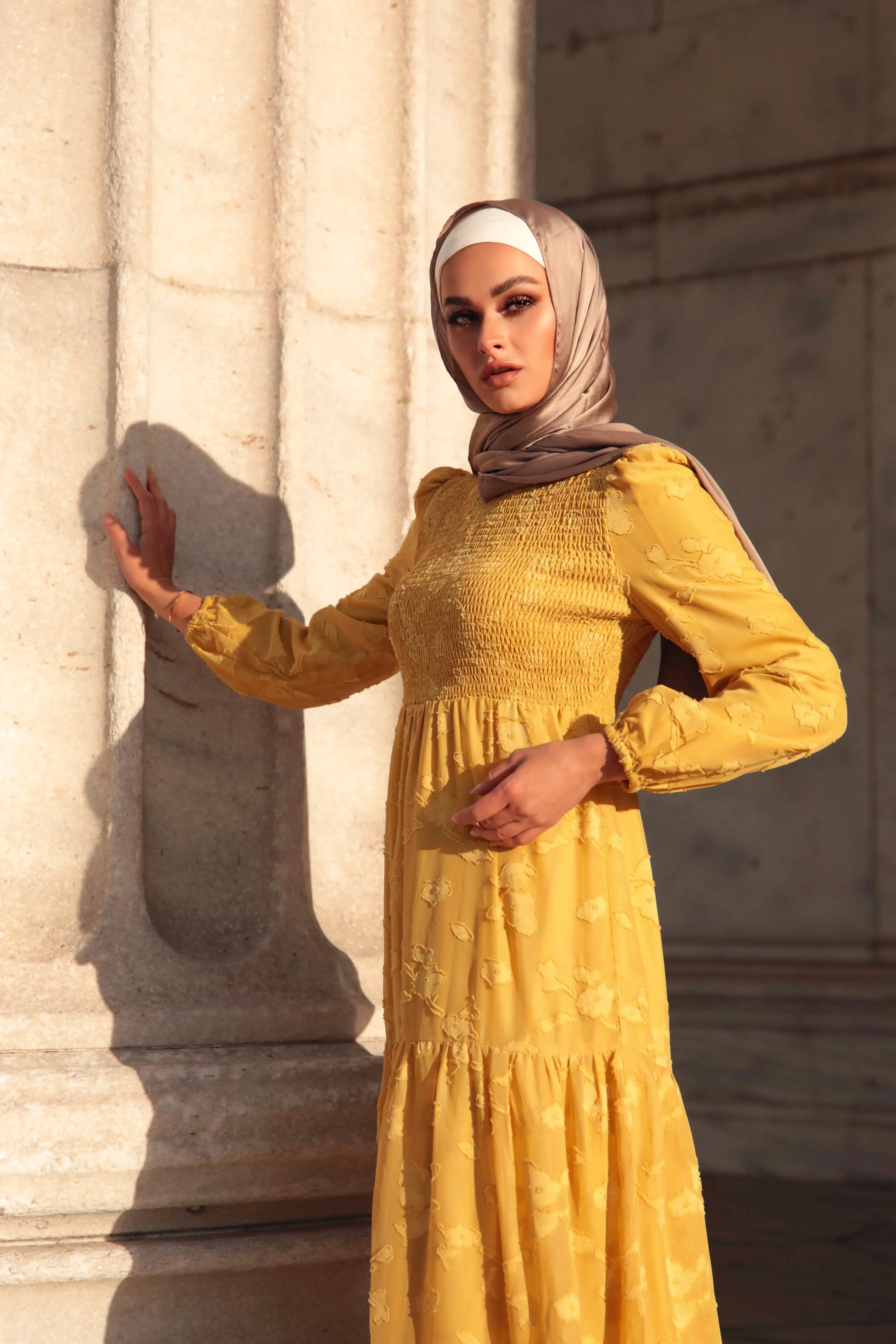 Melanie Embossed Maxi Dress - Mustard