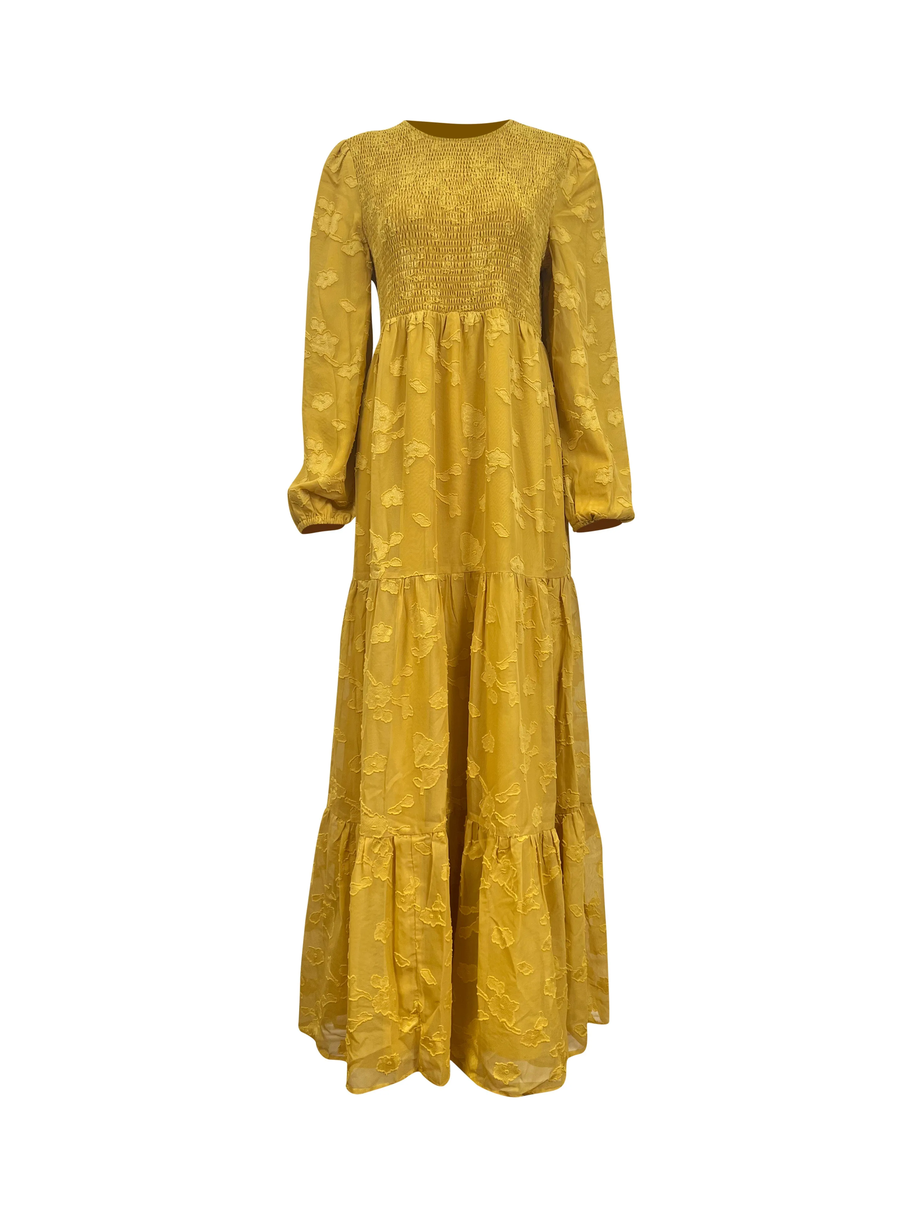 Melanie Embossed Maxi Dress - Mustard