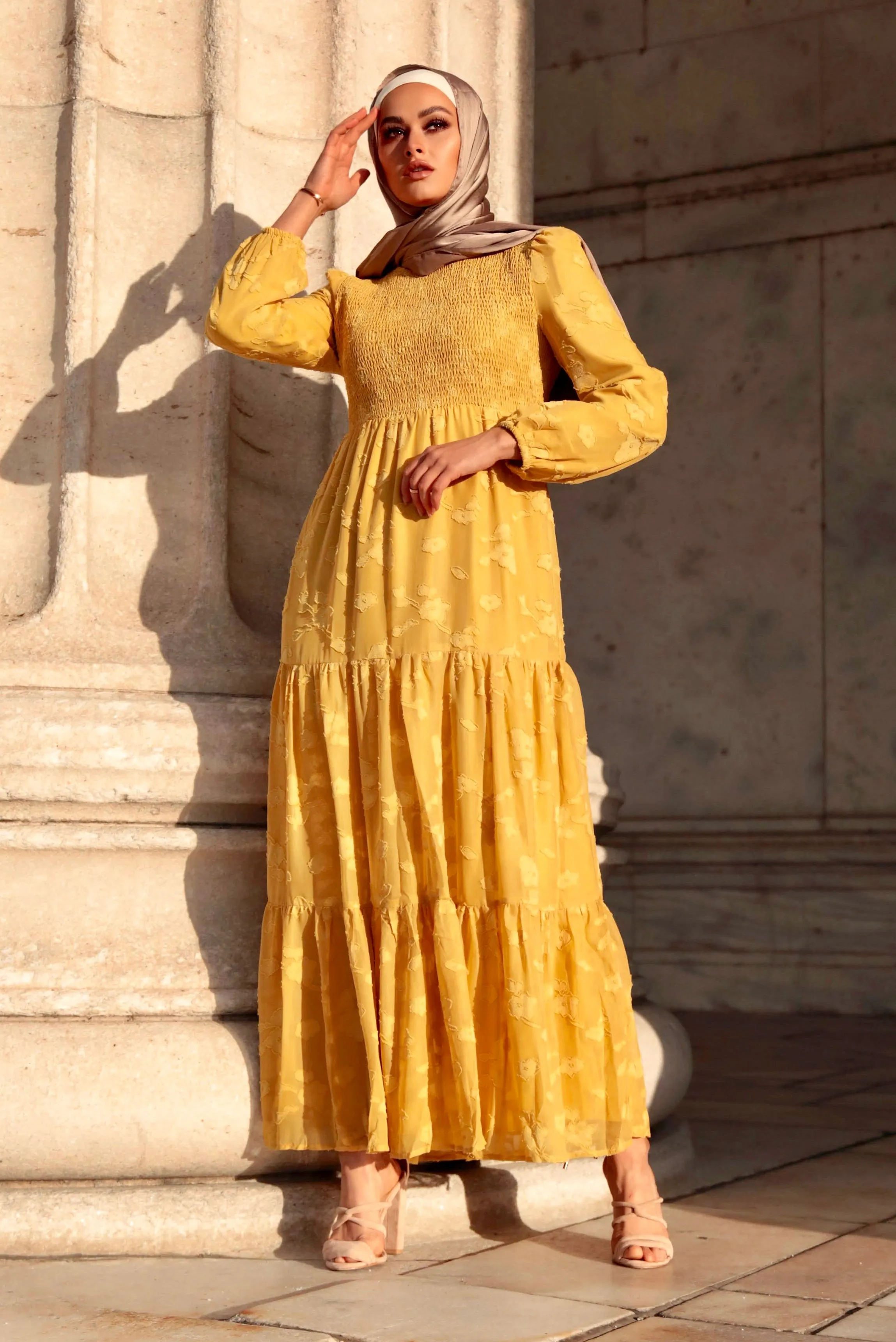 Melanie Embossed Maxi Dress - Mustard