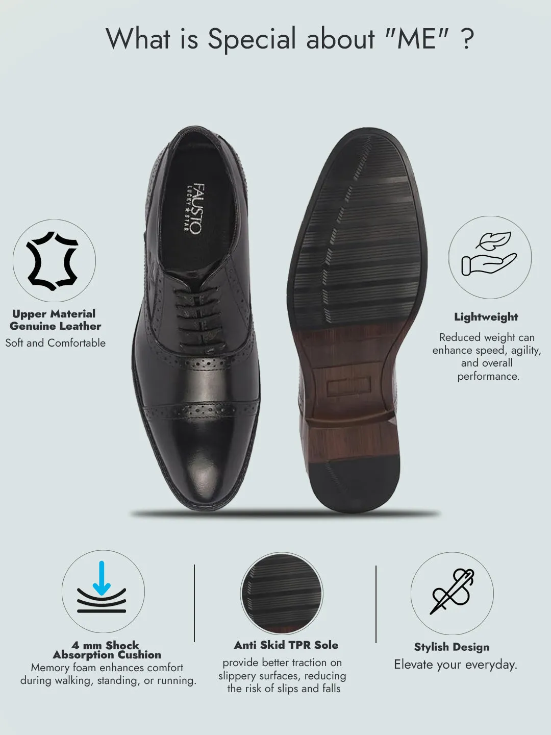 Men Black Genuine Leather Formal Lace Up Brogue Shoes for Office|Meeting Event Shoes with Comfort