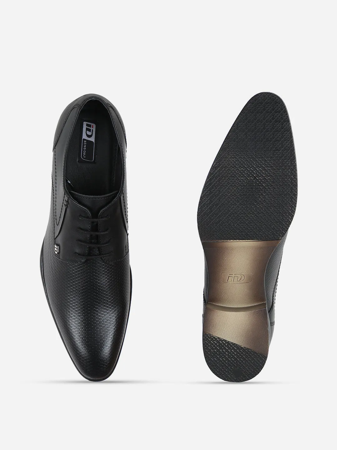 Men's Black Embossed Pattern  Regular Toe Lace Up Formal  (ID2100)