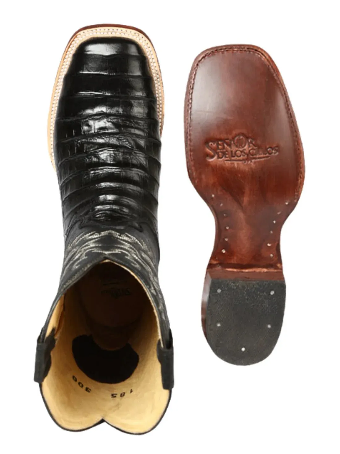 Men's Leather Coco Belly Cowboy Rodeo Boots 'El Señor De Los Cielos' Black Color 44938