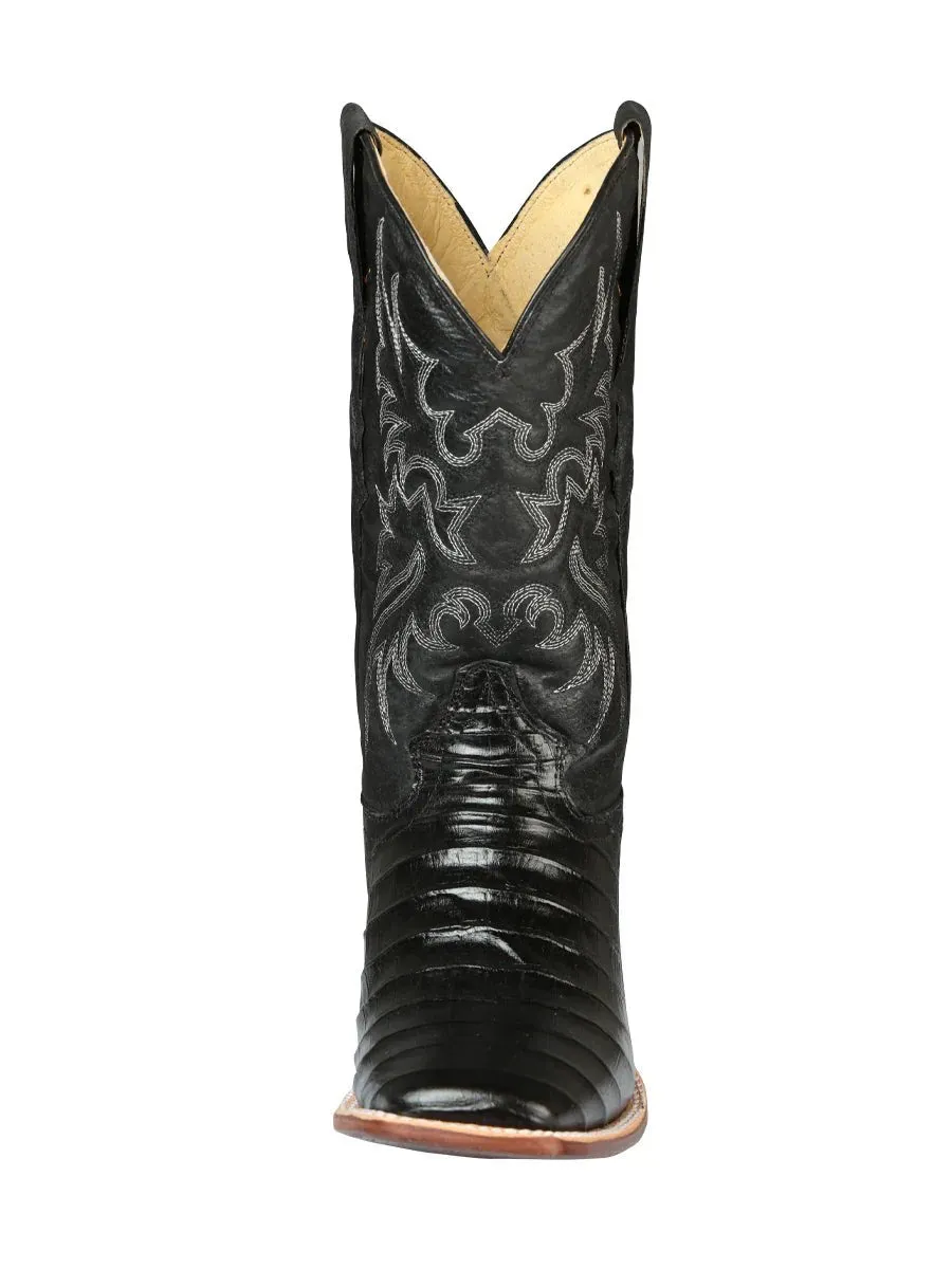 Men's Leather Coco Belly Cowboy Rodeo Boots 'El Señor De Los Cielos' Black Color 44938