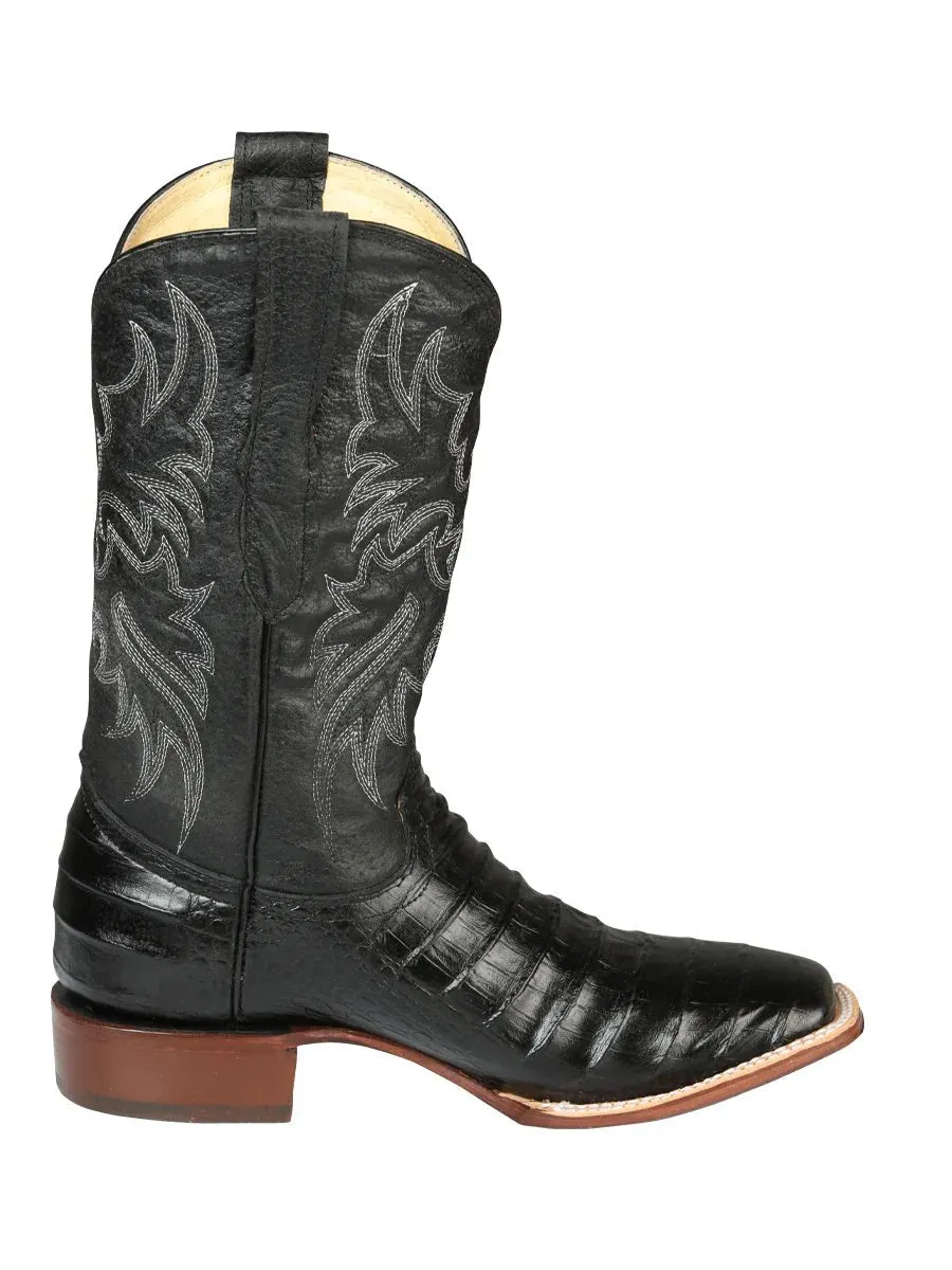 Men's Leather Coco Belly Cowboy Rodeo Boots 'El Señor De Los Cielos' Black Color 44938