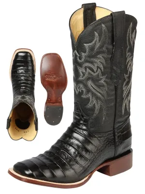 Men's Leather Coco Belly Cowboy Rodeo Boots 'El Señor De Los Cielos' Black Color 44938
