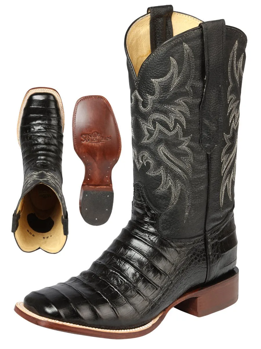 Men's Leather Coco Belly Cowboy Rodeo Boots 'El Señor De Los Cielos' Black Color 44938