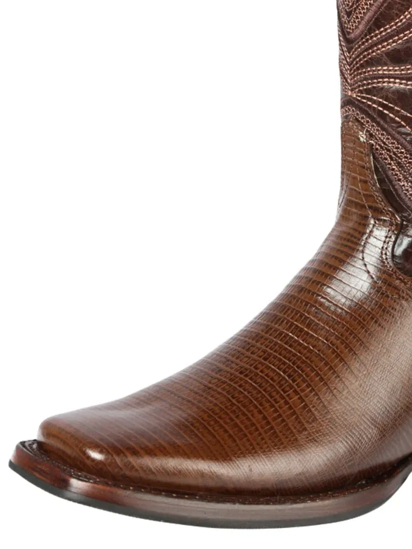 Men's Lizard Print Leather Western Rodeo Cowboy Boots 'El General' Coffee Color 44674