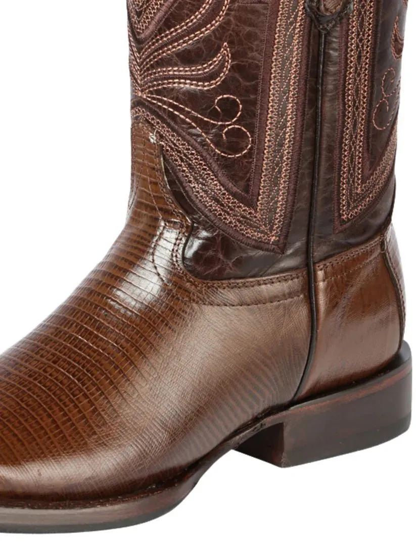 Men's Lizard Print Leather Western Rodeo Cowboy Boots 'El General' Coffee Color 44674