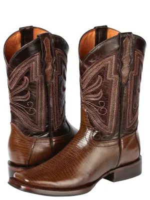 Men's Lizard Print Leather Western Rodeo Cowboy Boots 'El General' Coffee Color 44674
