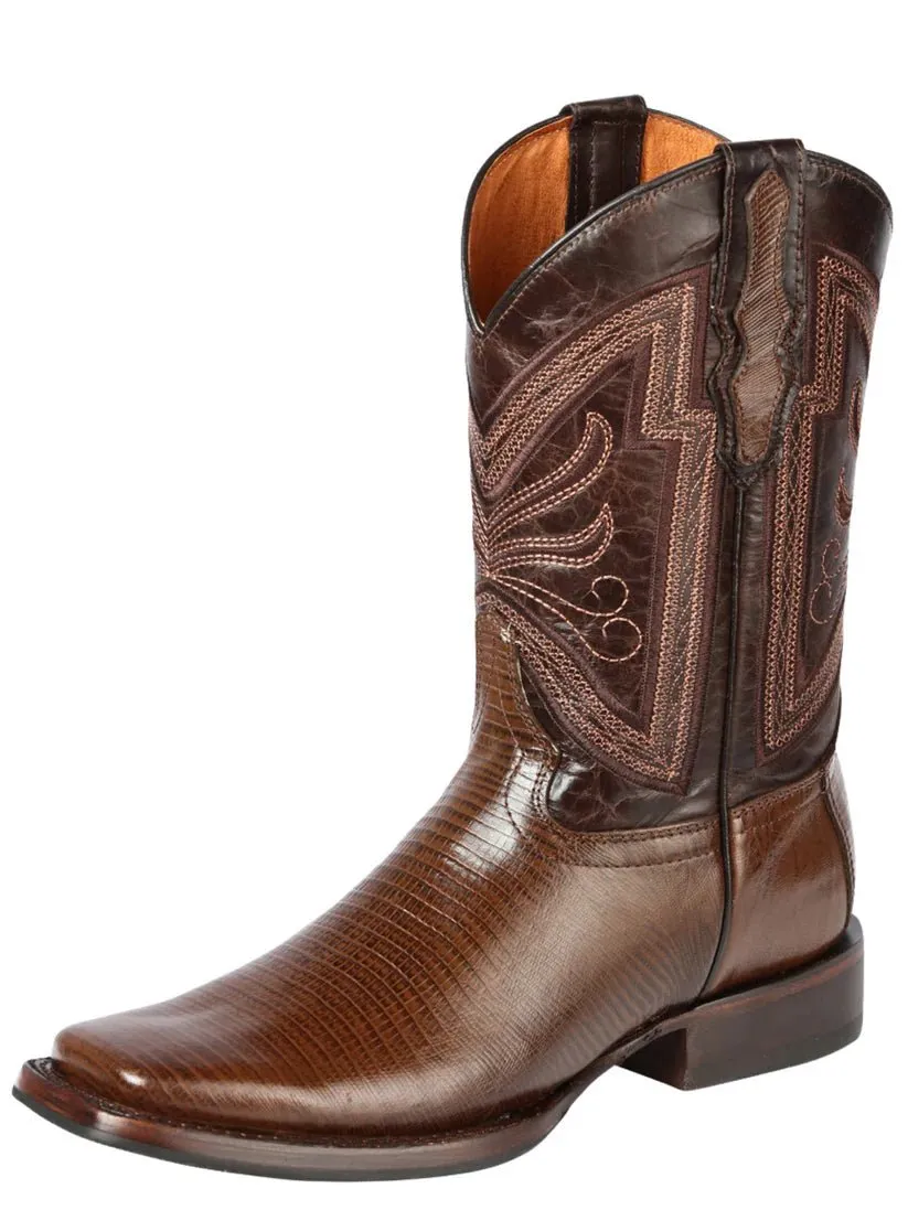 Men's Lizard Print Leather Western Rodeo Cowboy Boots 'El General' Coffee Color 44674