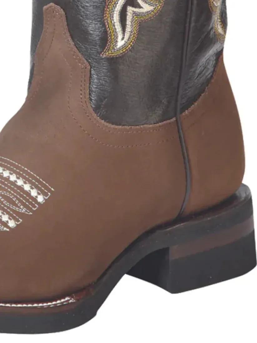 Men's Nubuck Leather Embroidered Design Cowboy Boots 'The General' Camel Color 51113