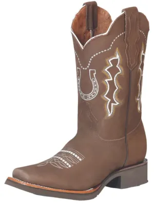 Men's Nubuck Leather Rodeo Cowboy Boots with Embroidered 'El General' Camel Color 51116