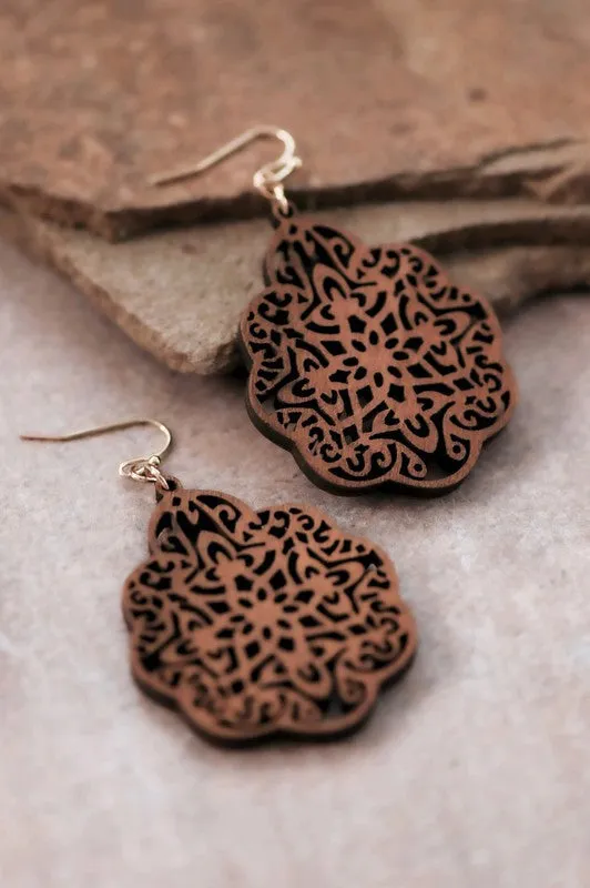 Mocha Wooden Filigree Earring Set *