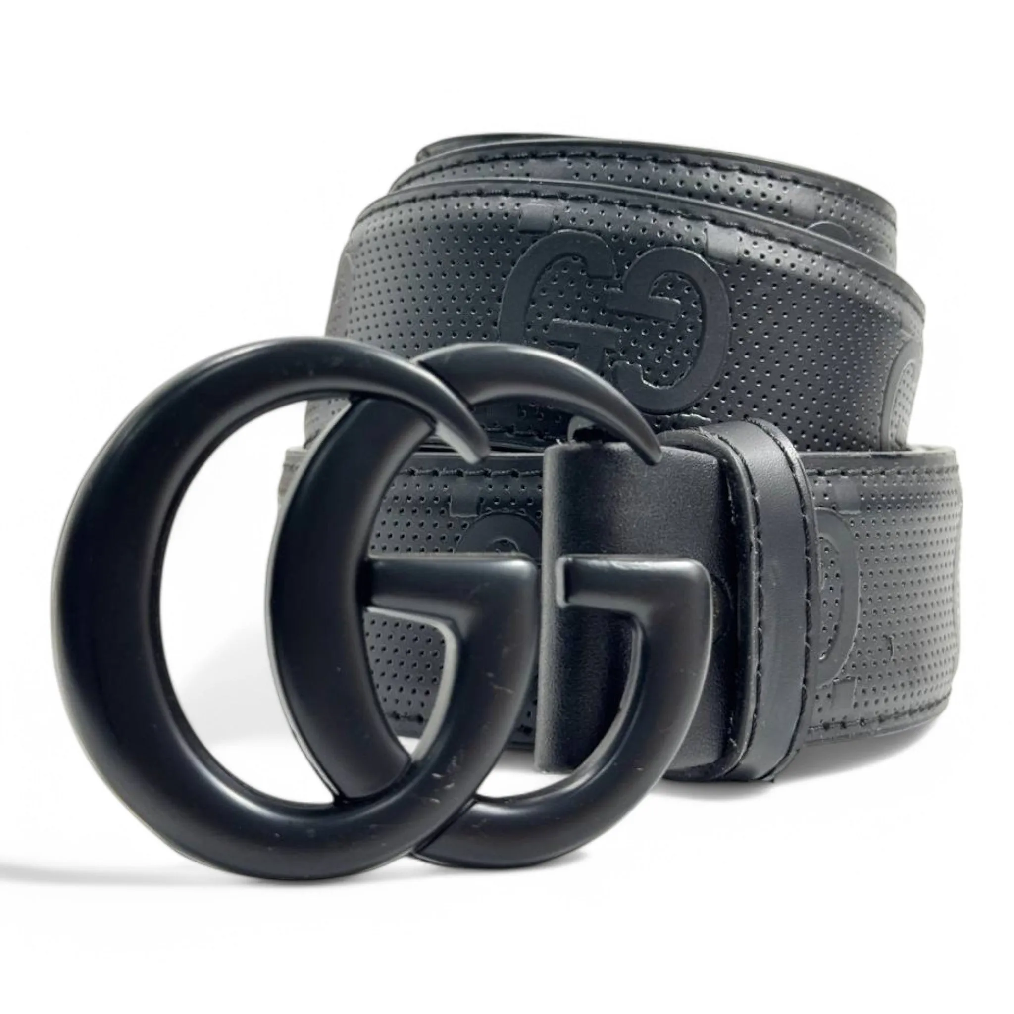 Monochrome Black GG Embossed Belt with Matte Black Double G Buckle