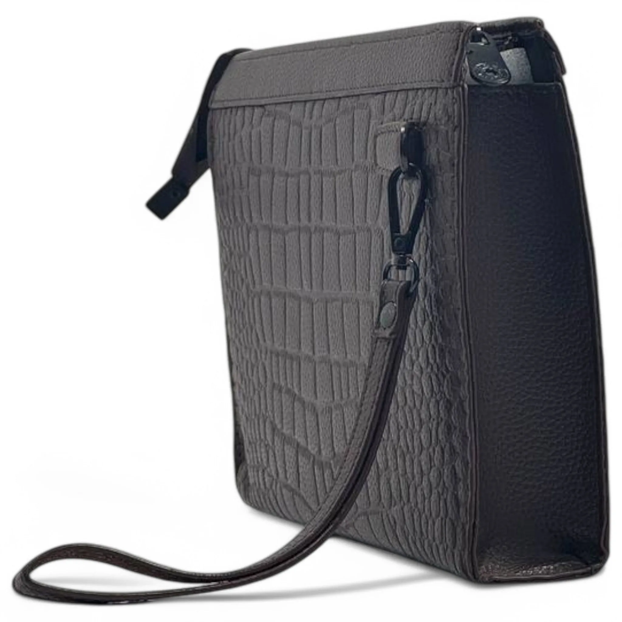 Montblanc Black Croc-Embossed Leather Wristlet Pouch
