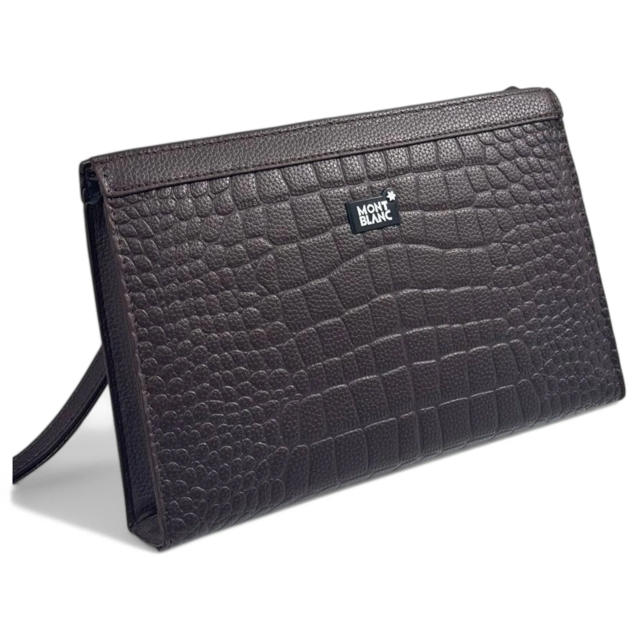 Montblanc Black Croc-Embossed Leather Wristlet Pouch