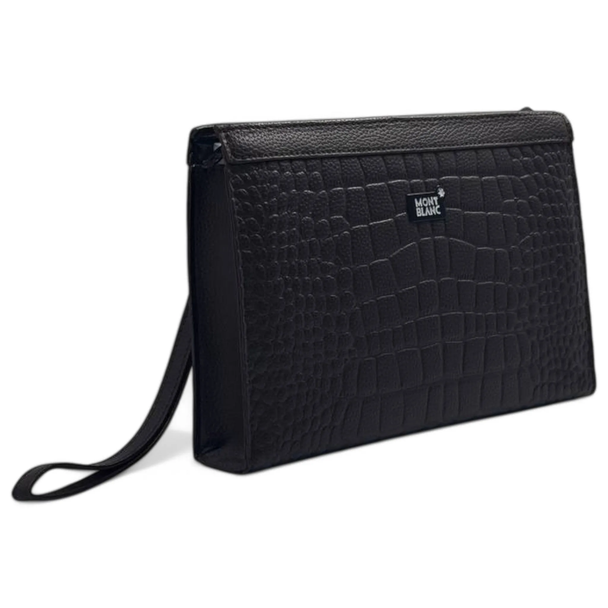 Montblanc Black Croc-Embossed Leather Wristlet Pouch