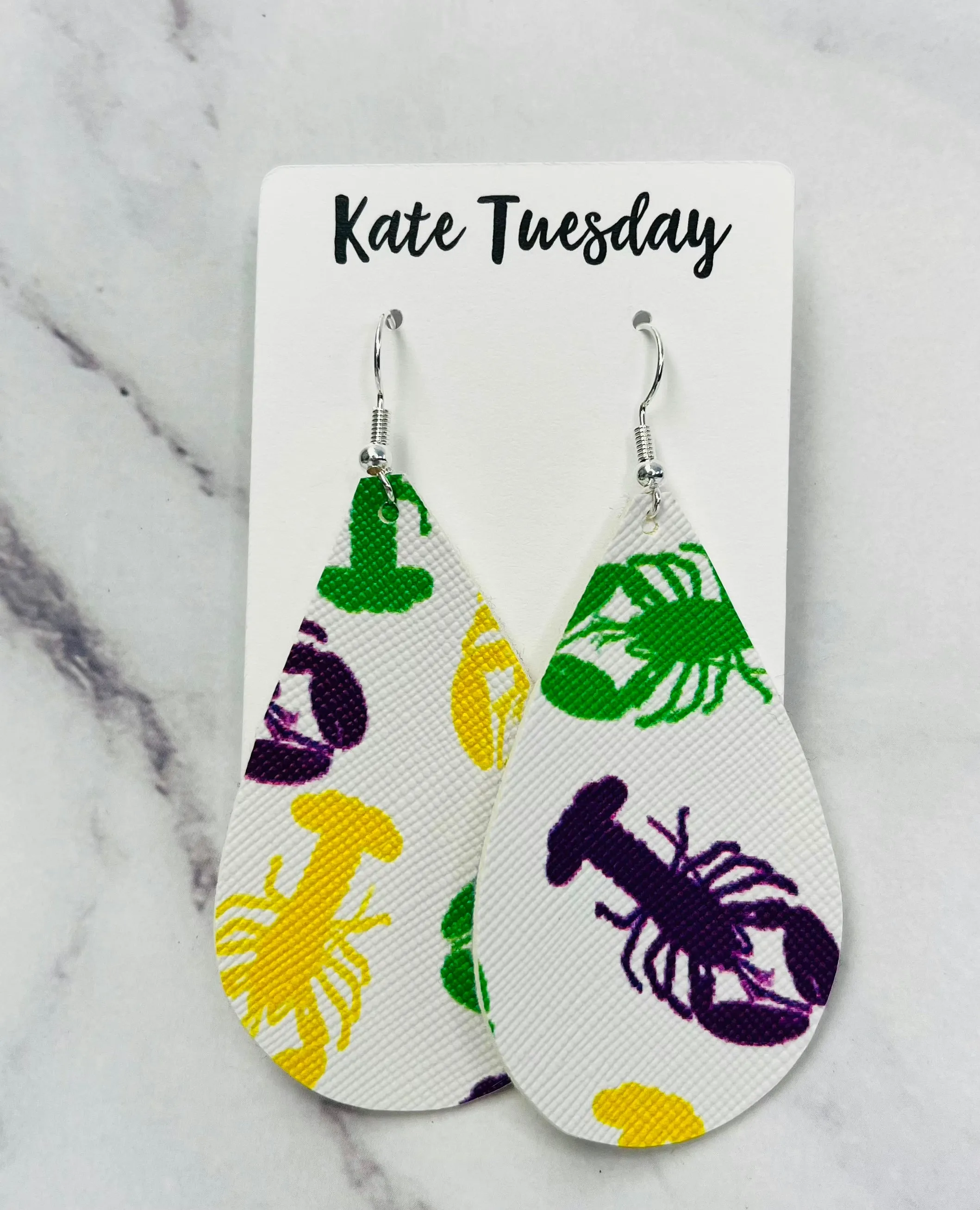 Multi-Color Crawfish Leather Hang Earrings