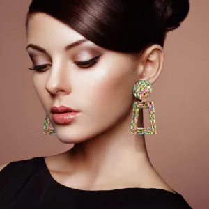 Multi-Color Crystal Stone Embellished Door Knocker Pageant Earrings  | Prom Earrings | 577602