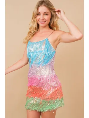 Multi Color Fringe Mini Dress