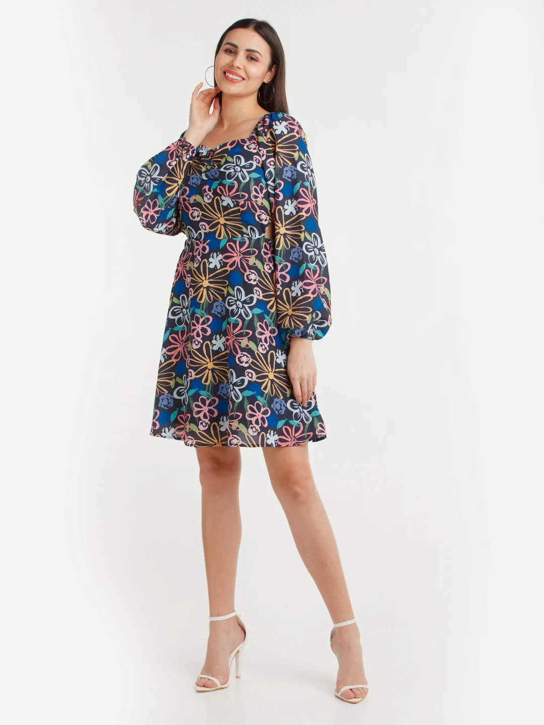 Multi Color Printed Mini Dress