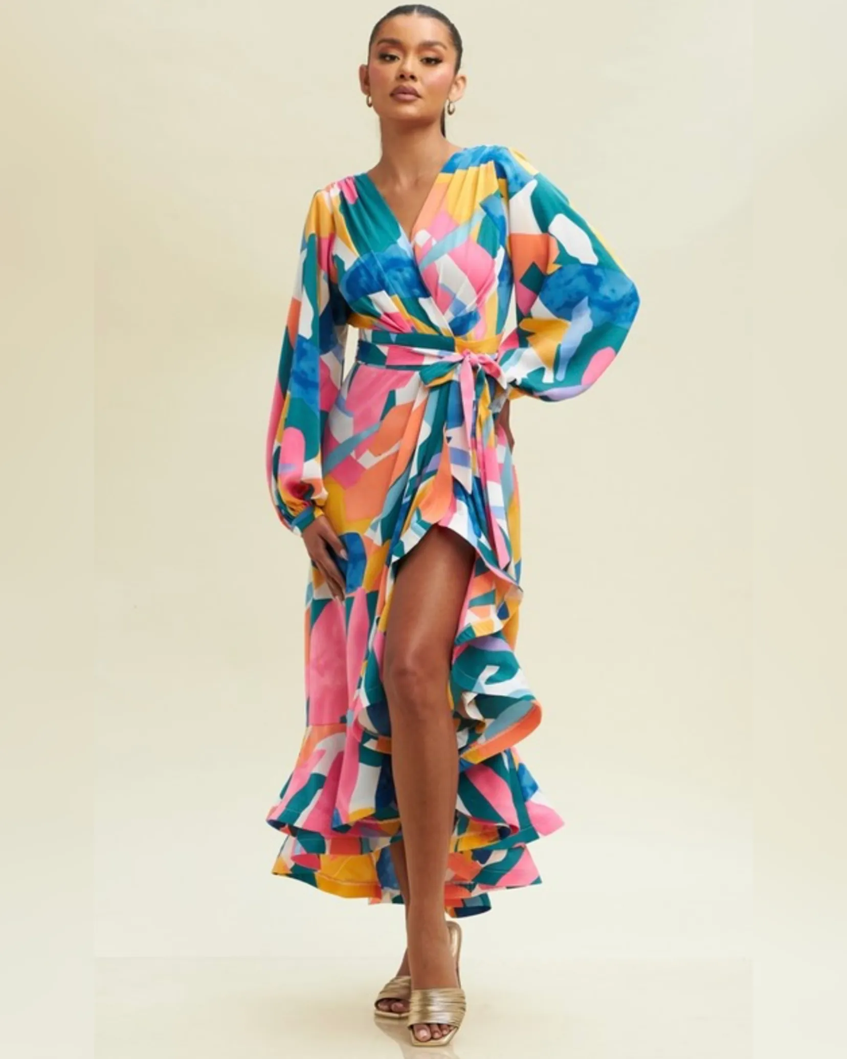 Multi Color Wrap Maxi Dress