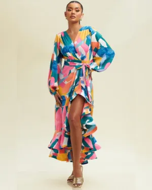 Multi Color Wrap Maxi Dress