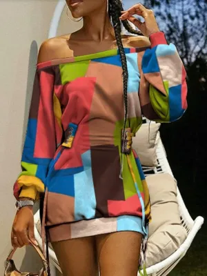 Multi Full Sleeve Bodycon Off Shoulder Dress