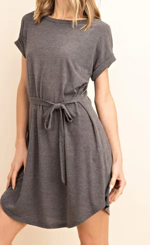 MULTI-WAY TIE WAIST CUFFED SLEEVE KNIT DRESS
