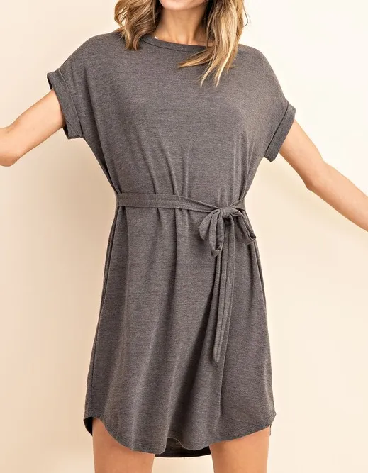 MULTI-WAY TIE WAIST CUFFED SLEEVE KNIT DRESS