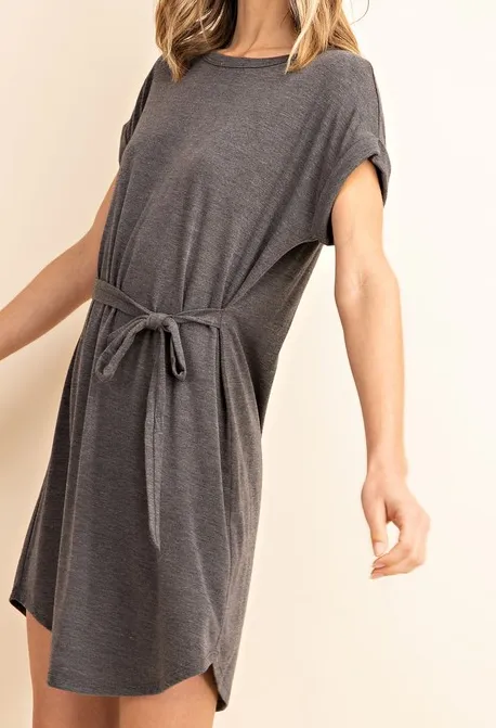 MULTI-WAY TIE WAIST CUFFED SLEEVE KNIT DRESS