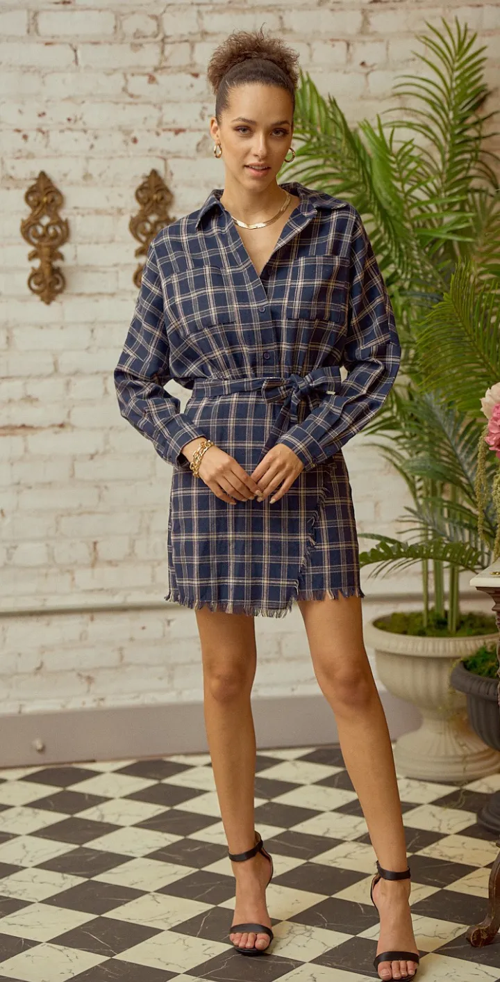 Navy Plaid Flannel Dress