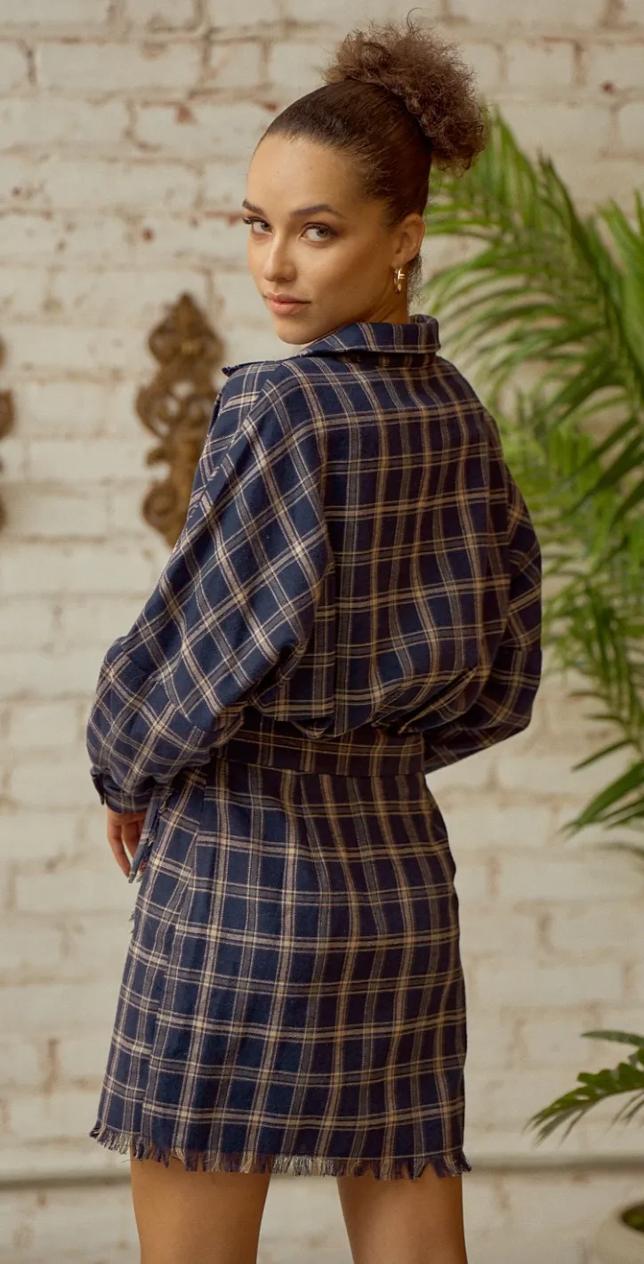 Navy Plaid Flannel Dress