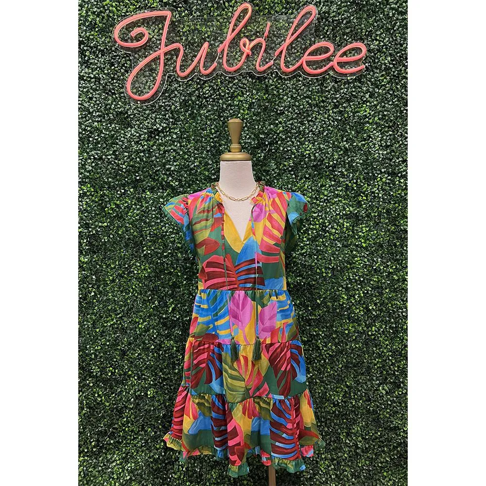 Novi Tropical Erie Split Neck Dress