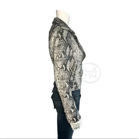 NWT IRO Ashville Snake Embossed Leather Moto Jacket Python Jacket White Black 38