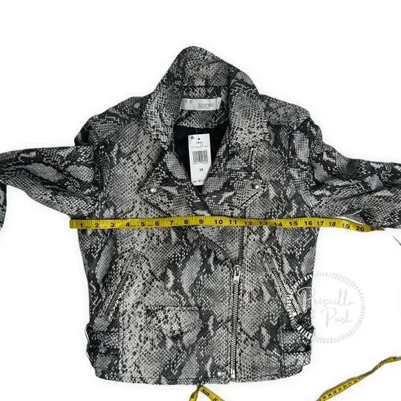 NWT IRO Ashville Snake Embossed Leather Moto Jacket Python Jacket White Black 38