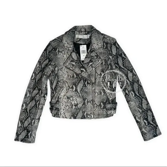NWT IRO Ashville Snake Embossed Leather Moto Jacket Python Jacket White Black 38