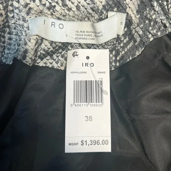 NWT IRO Ashville Snake Embossed Leather Moto Jacket Python Jacket White Black 38