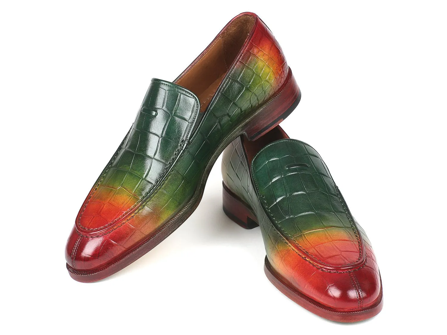 Paul Parkman Men's Croco-Embossed Calfskin Loafers in Multicolor