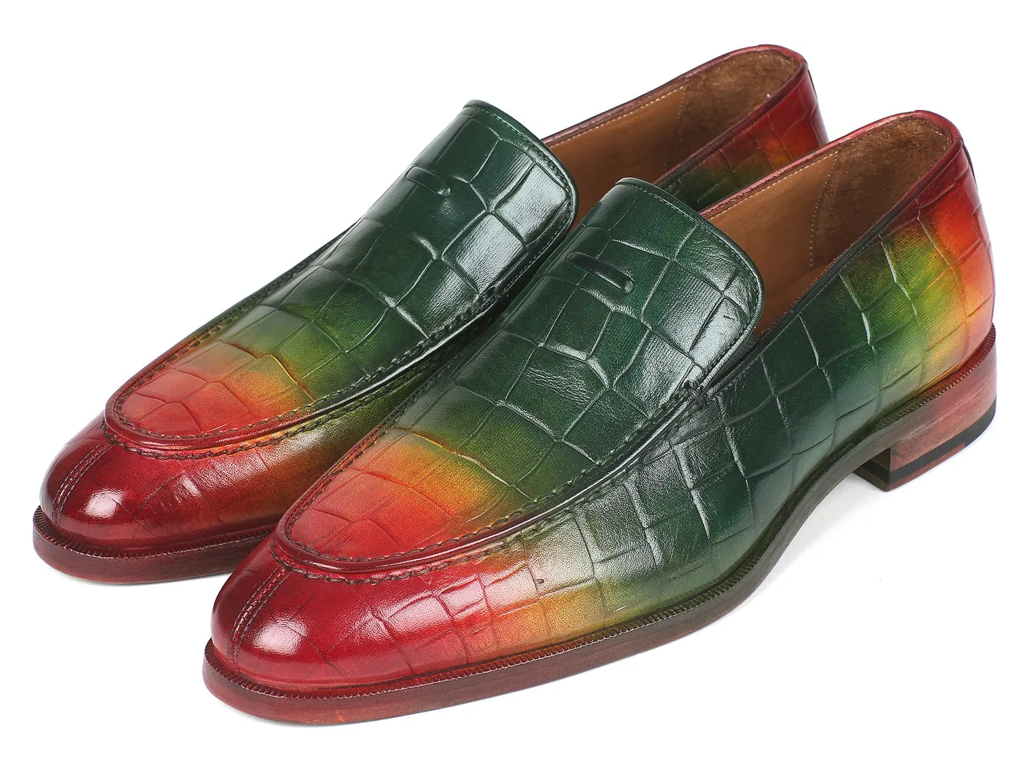 Paul Parkman Men's Croco-Embossed Calfskin Loafers in Multicolor