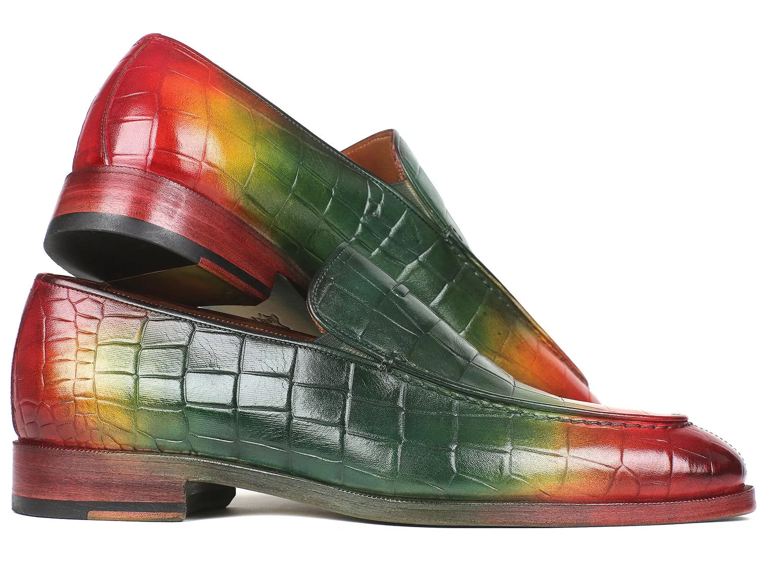 Paul Parkman Men's Croco-Embossed Calfskin Loafers in Multicolor