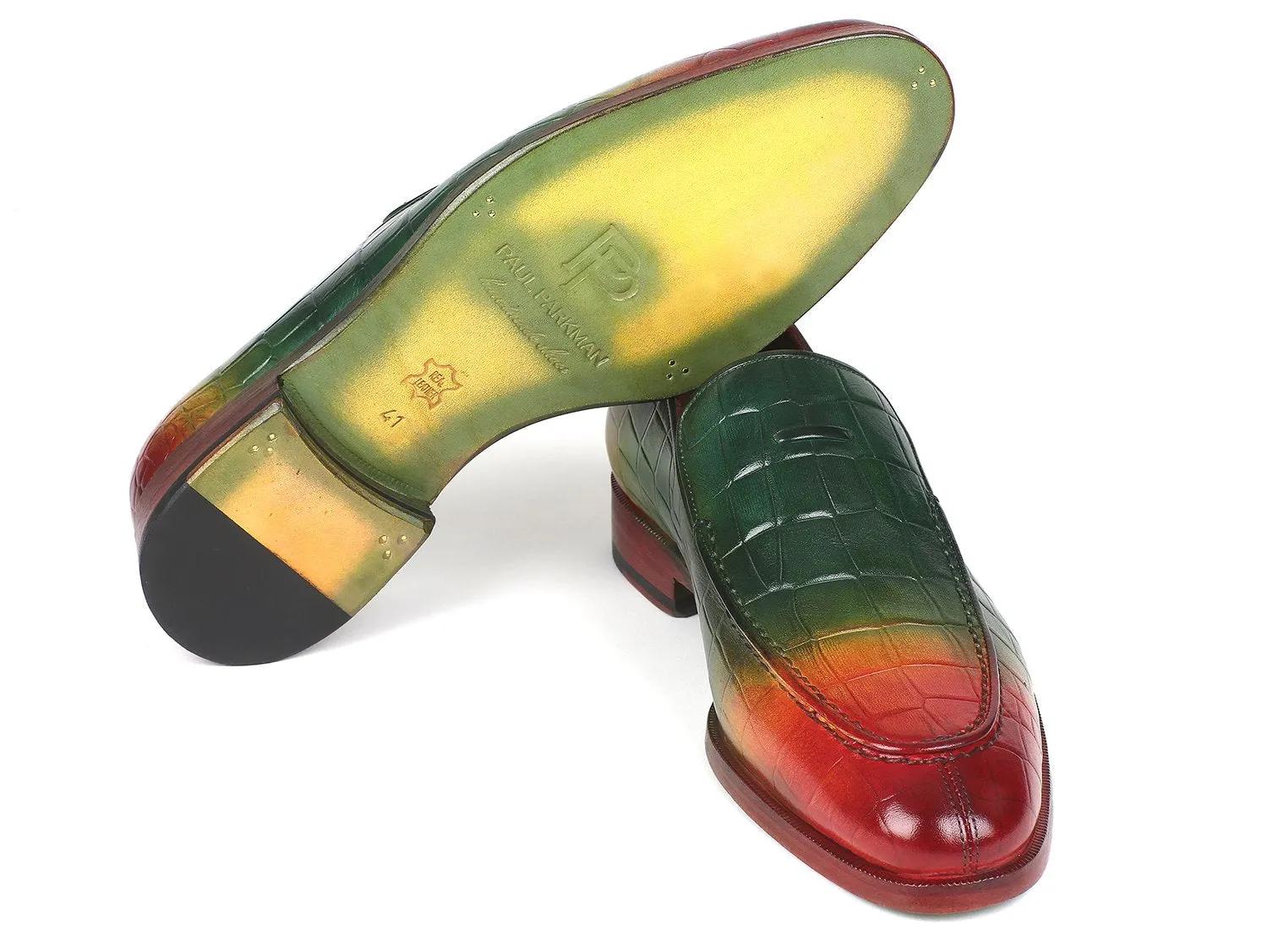 Paul Parkman Men's Croco-Embossed Calfskin Loafers in Multicolor