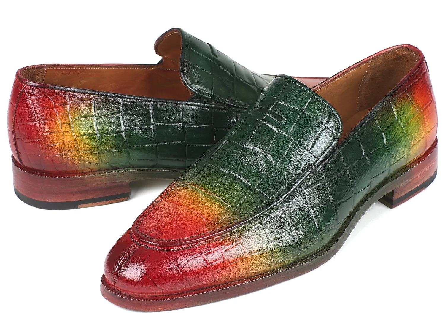 Paul Parkman Men's Croco-Embossed Calfskin Loafers in Multicolor
