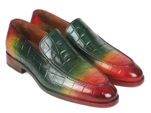 Paul Parkman Men's Croco-Embossed Calfskin Loafers in Multicolor