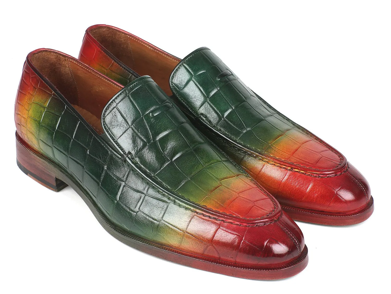 Paul Parkman Men's Croco-Embossed Calfskin Loafers in Multicolor