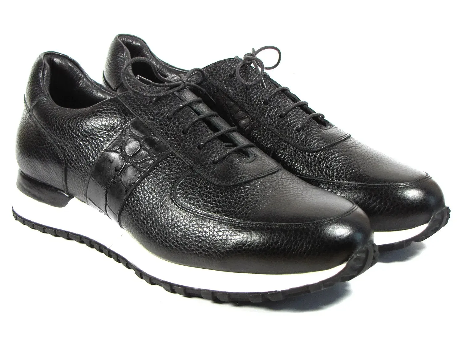 Paul Parkman Men's Floater Leather Sneakers in Black