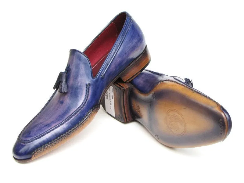 Paul Parkman Men's Hand-Painted Side Sewn Tassel Loafers in Blue & Purple