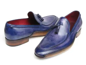 Paul Parkman Men's Hand-Painted Side Sewn Tassel Loafers in Blue & Purple