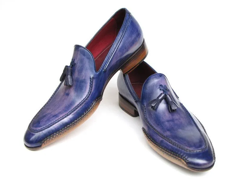 Paul Parkman Men's Hand-Painted Side Sewn Tassel Loafers in Blue & Purple