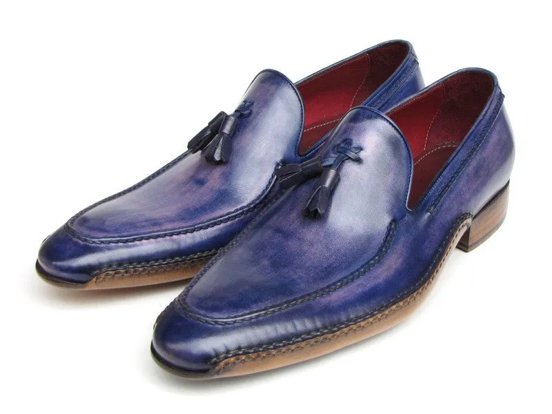 Paul Parkman Men's Hand-Painted Side Sewn Tassel Loafers in Blue & Purple